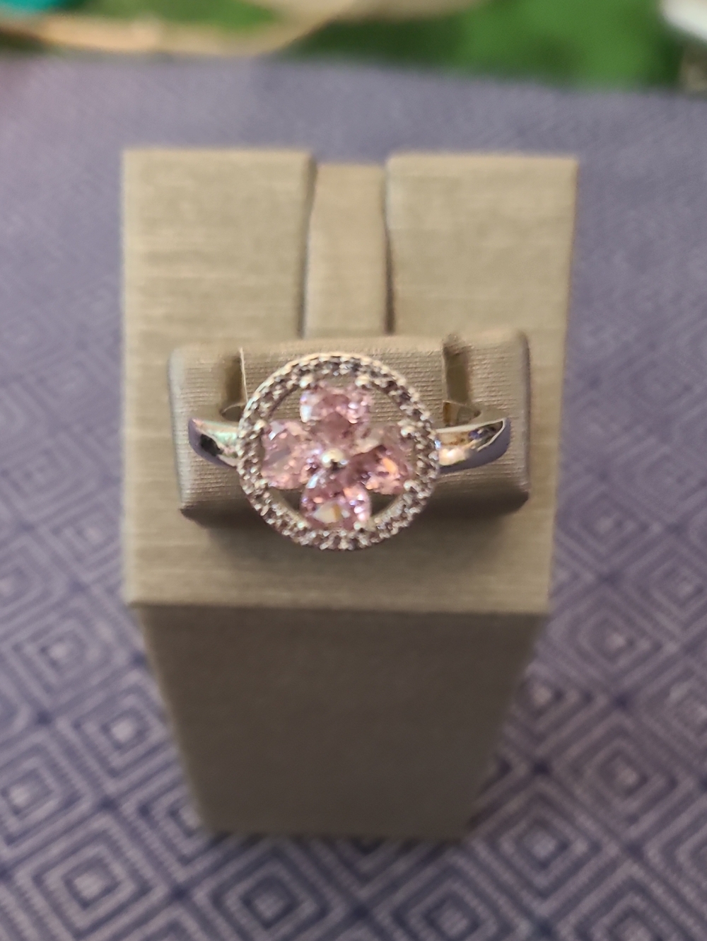 Silver Ring with Pink Gemstone Halo